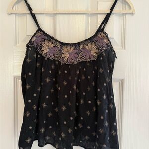 American Eagle Outfitters Black Camisole with Purple Embroidery